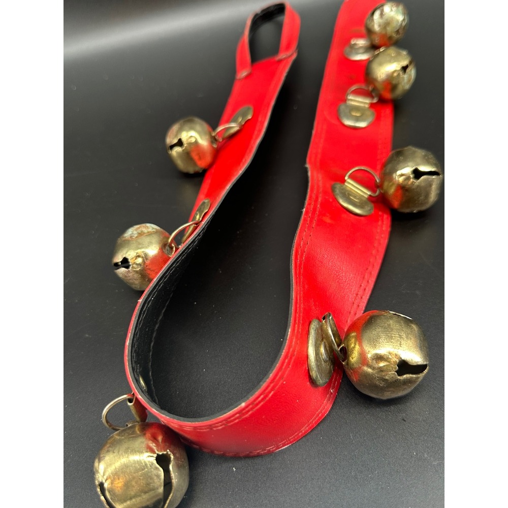 Vintage Mid-Century Sleigh Bell Strap – Red Leather Horse Harness Bells‎